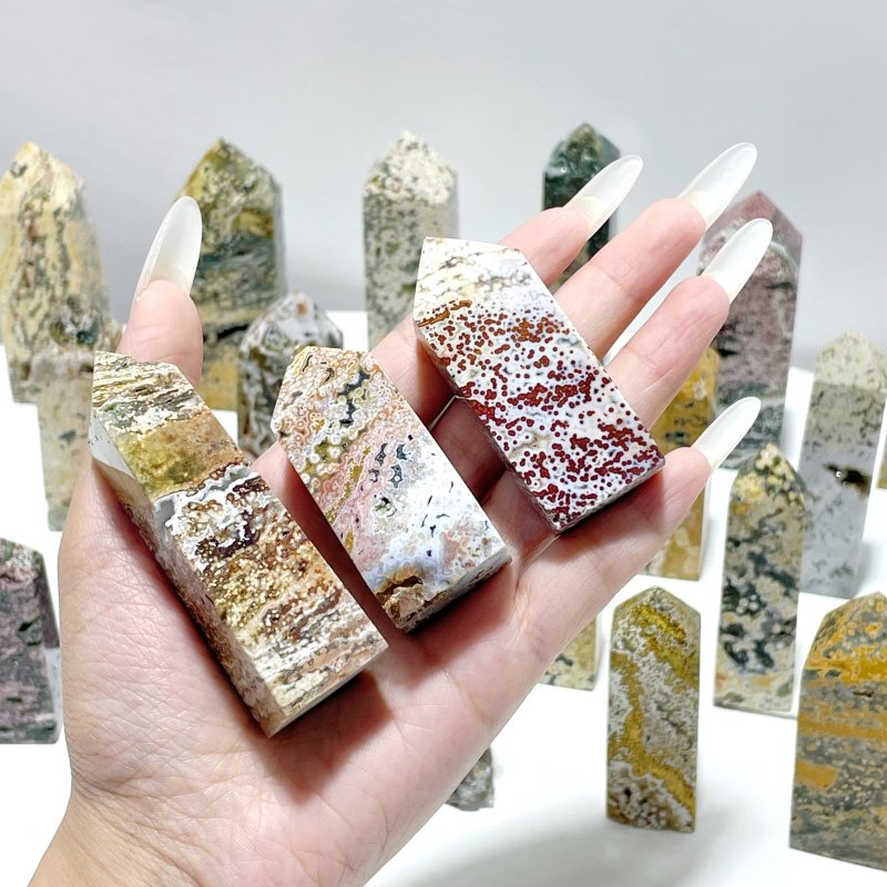 23 Pieces Beautiful Vein Ocean Jasper Four - sided Tower Points - Wholesale Crystals