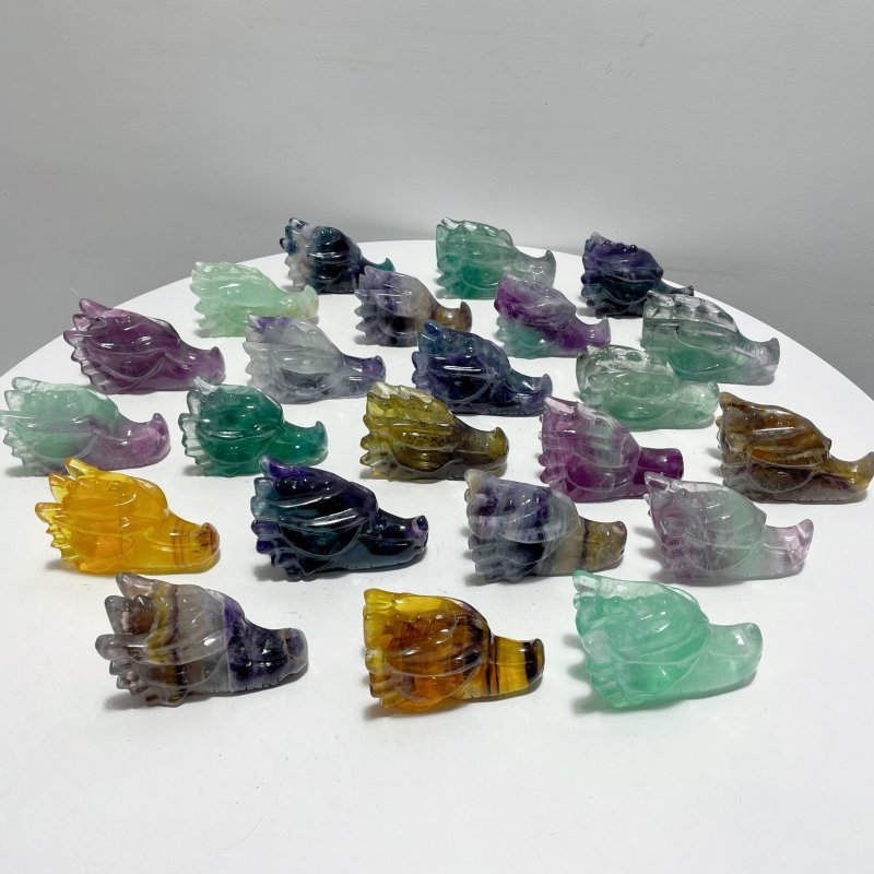 23 Pieces Rainbow Fluorite Dragon Head Carving - Wholesale Crystals