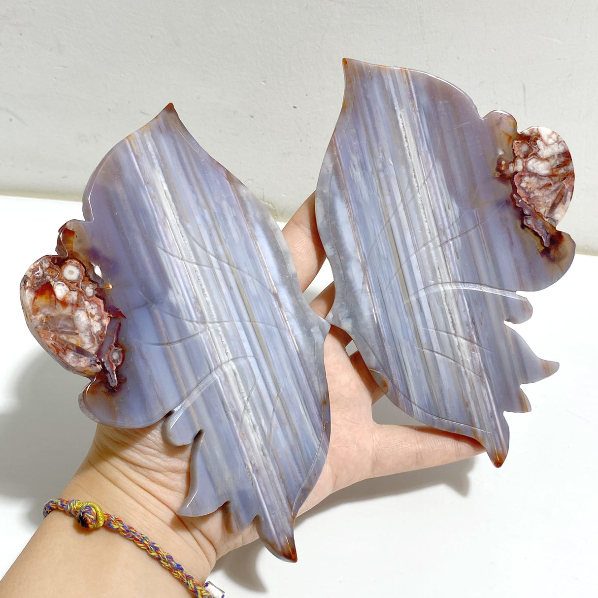 Beautiful Symmetric Agate Butterfly Wing Carving With Stand
