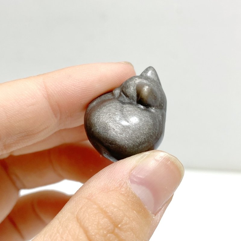 2.4cm Small Silver Sheen Obsidian Sleeping Cat Carving Wholesale - Wholesale Crystals