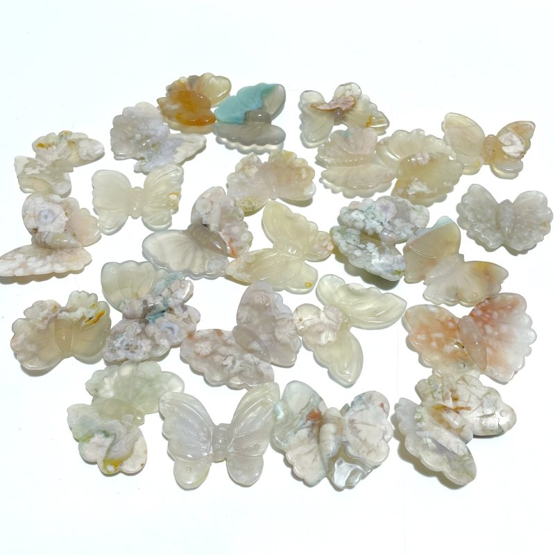 25 Pieces Sakura Flower Agate Butterfly Carving(Clearance) - Wholesale Crystals