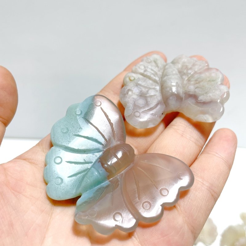 25 Pieces Sakura Flower Agate Butterfly Carving(Clearance) - Wholesale Crystals