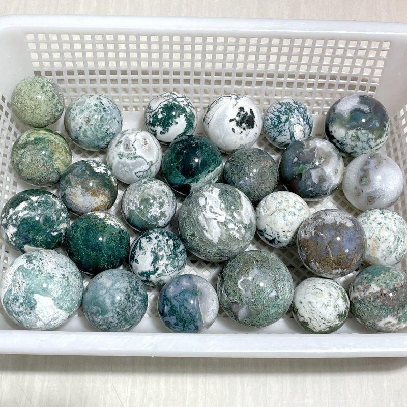 27 Pieces Moss Agate Spheres Ball Closeout - Wholesale Crystals