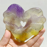 7 Pieces Rainbow Fluorite Heart Carving With Stand