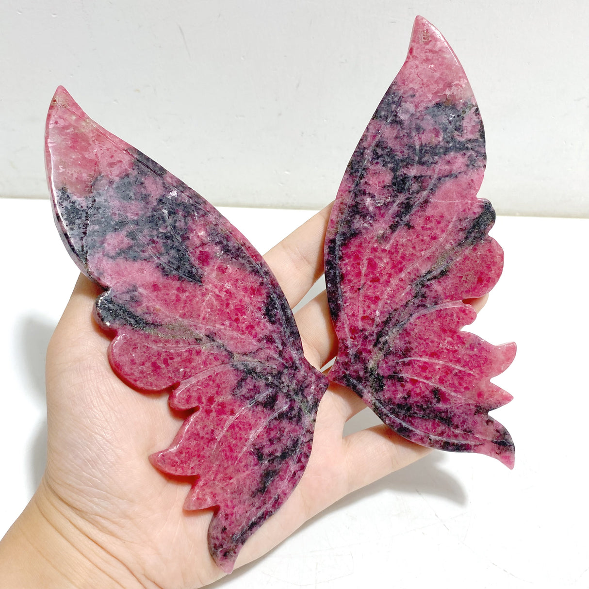 Unique Rhodonite Mixed Quartz Butterfly Wing Carving With Stand