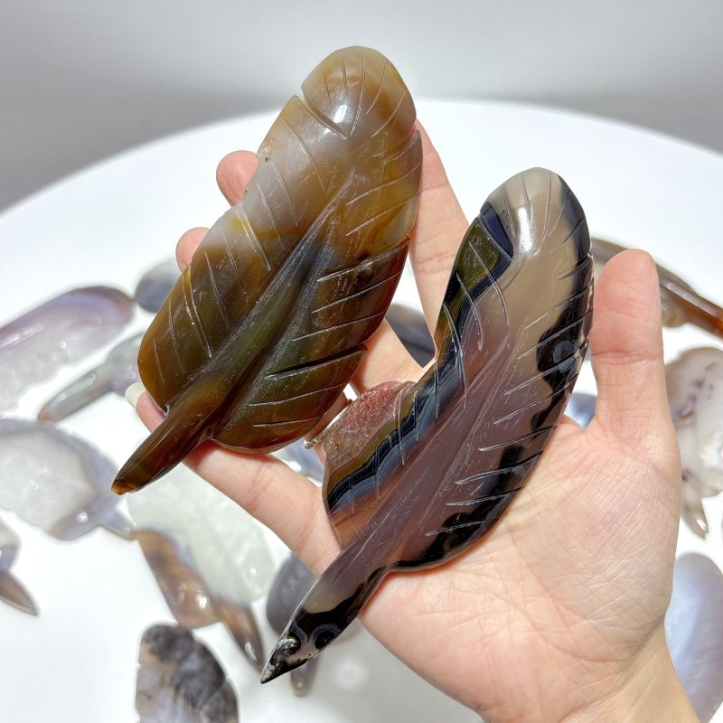 29 Pieces Geode Agate Feather Carving - Wholesale Crystals