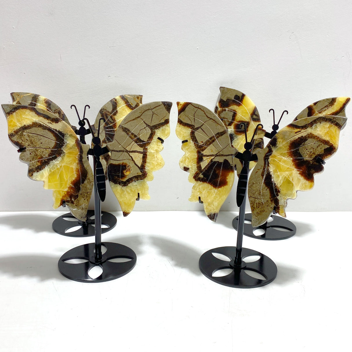 4 Pairs Septarium Butterfly Wing Carving With Stand #2