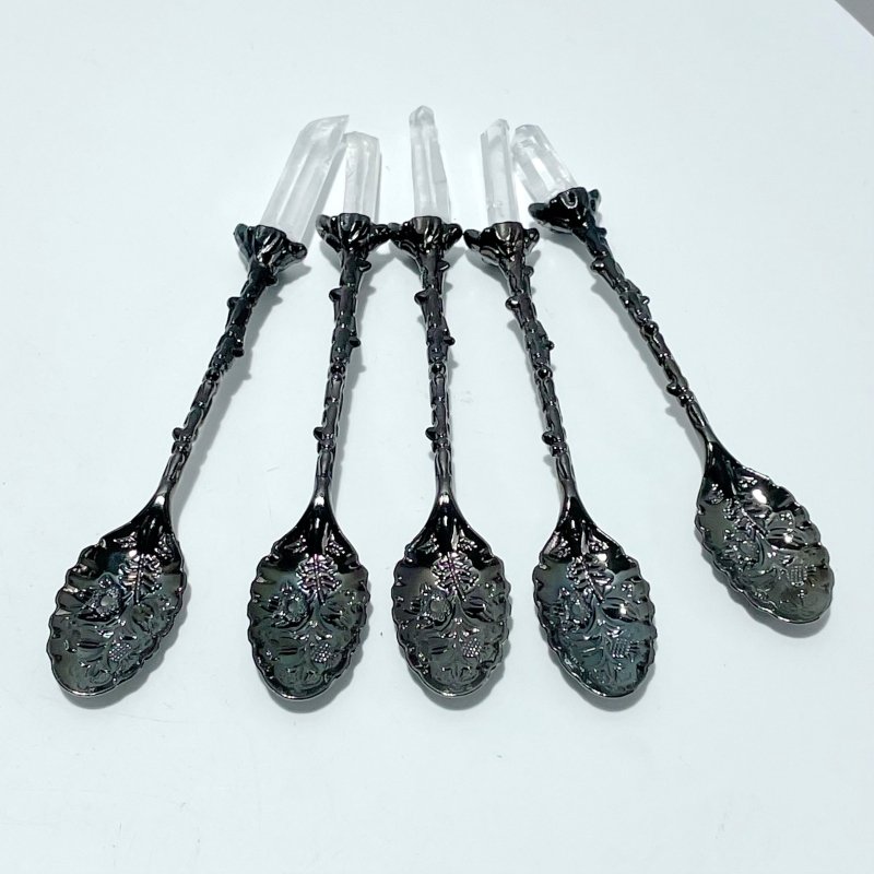 3 Colors Coffee Spoon With Brazil Clear Quartz Points Wholesale - Wholesale Crystals