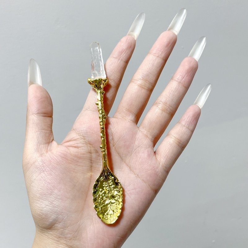 3 Colors Coffee Spoon With Brazil Clear Quartz Points Wholesale - Wholesale Crystals