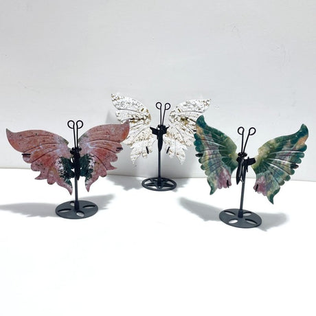3 Pairs 8th Vein Ocean Jasper Butterfly Wing Carving With Stand 1 - Wholesale Crystals