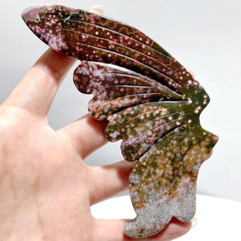 3 Pairs 8th Vein Ocean Jasper Butterfly Wing Carving With Stand 2 - Wholesale Crystals