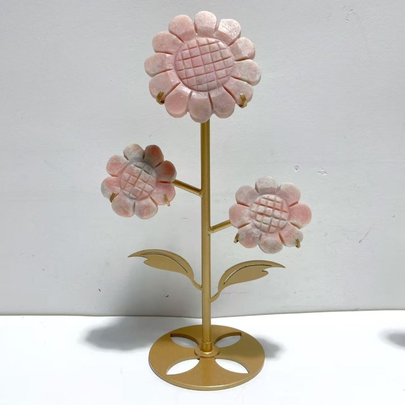 3 Pairs Beautiful Flower Carving With Stand Moss Agate Pink Opal Fluorite - Wholesale Crystals