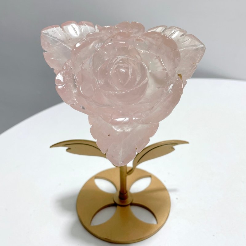 3 Pairs Beautiful Rose Quartz Flower Carving With Stand - Wholesale Crystals