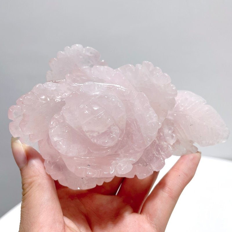 3 Pairs Beautiful Rose Quartz Flower Carving With Stand - Wholesale Crystals