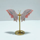 3 Pairs Cute Pink Opal Butterfly Wing Carving With Stand - Wholesale Crystals