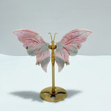3 Pairs Cute Pink Opal Butterfly Wing Carving With Stand - Wholesale Crystals