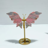 3 Pairs Cute Pink Opal Butterfly Wing Carving With Stand - Wholesale Crystals