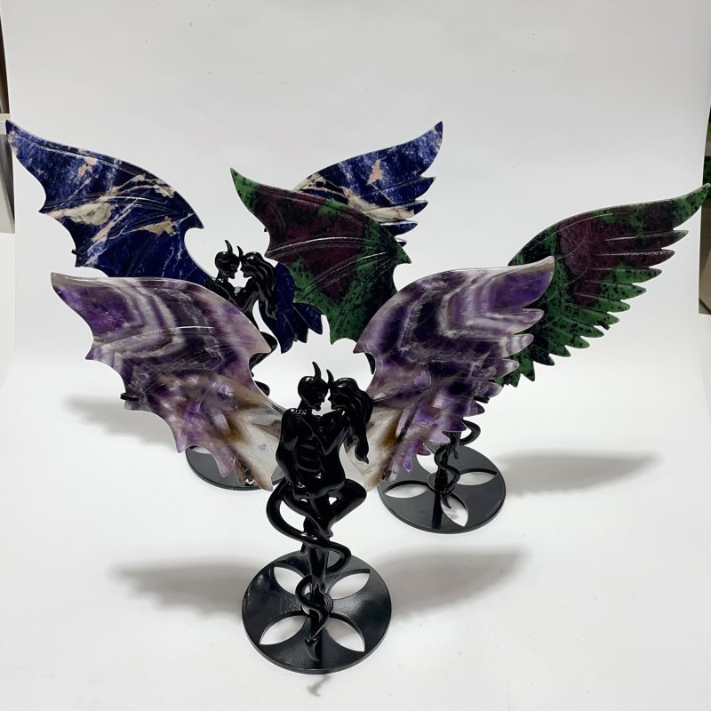 3 Pairs Demon and Angel Wing Carving With Stand - Wholesale Crystals
