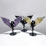 3 Pairs Demon And Angel Wing Carving With Stand Lepidolite Pyrite Crazy Agate - Wholesale Crystals