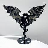3 Pairs Demon And Angel Wing Carving With Stand Lepidolite Pyrite Crazy Agate - Wholesale Crystals