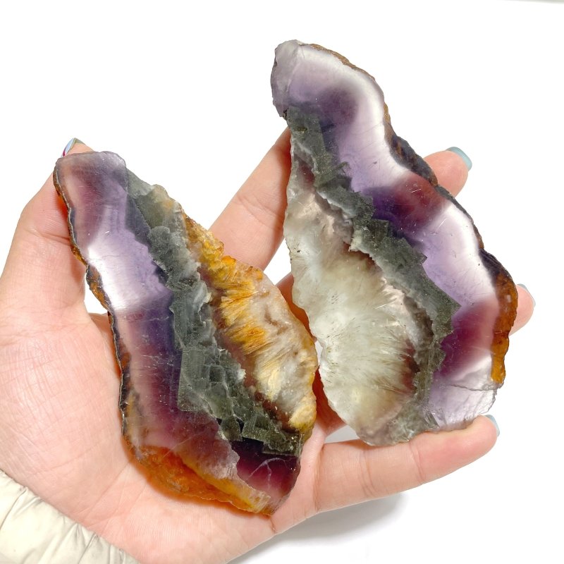 3 Pairs Fluorite Mixed Pyrite Butterfly Wing With Stand 5 - Wholesale Crystals