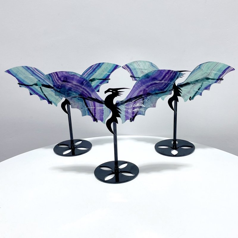 3 Pairs Flying Dragon Wing With Stand Rainbow Fluorite - Wholesale Crystals