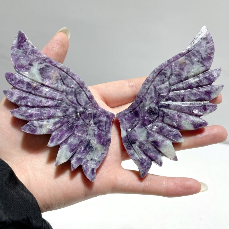 3 Pairs Pink Opal Angel Ruby In Kyanite Lepidolite Wing Carving With Stand - Wholesale Crystals