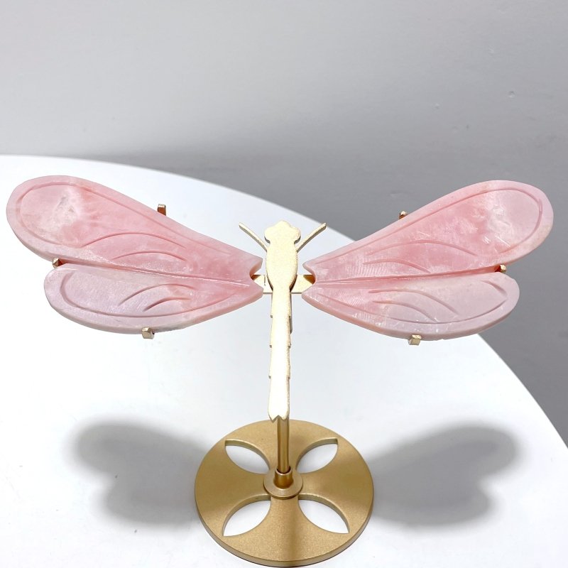 3 Pairs Pink Opal Dragonfly Wing Carving With Stand - Wholesale Crystals