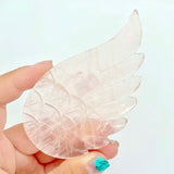3 Pairs Rose Quartz Angel Wing Carving With Stand - Wholesale Crystals