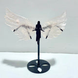 3 Pairs Rose Quartz Angel Wing Carving With Stand - Wholesale Crystals