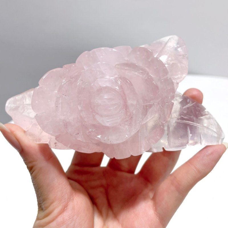 3 Pairs Rose Quartz Flower Carving With Stand - Wholesale Crystals