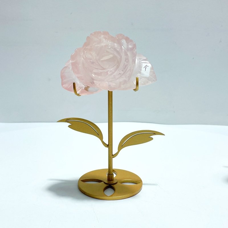 3 Pairs Rose Quartz Flower Carving With Stand - Wholesale Crystals
