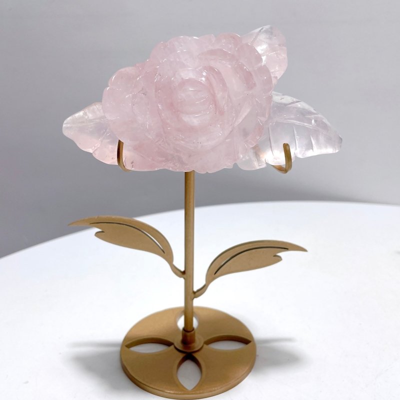 3 Pairs Rose Quartz Flower Carving With Stand - Wholesale Crystals