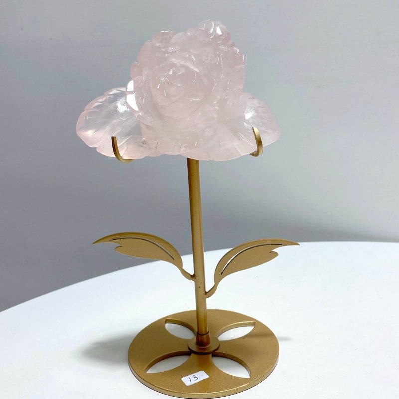 3 Pairs Rose Quartz Small Flower Carving With Stand - Wholesale Crystals