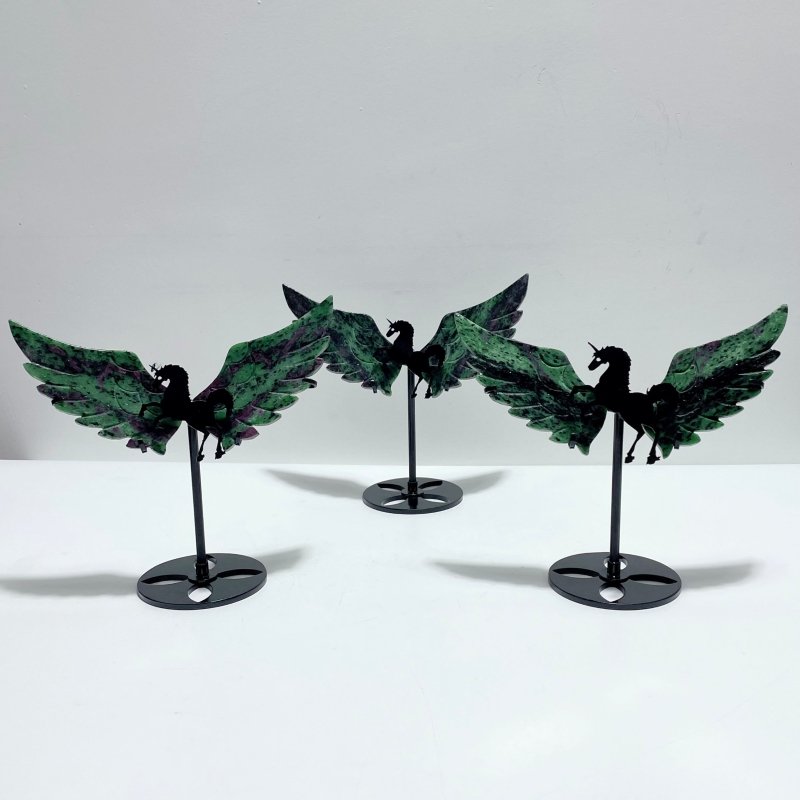 3 Pairs Ruby Zoisite Pegasus Wing Carving With Stand - Wholesale Crystals