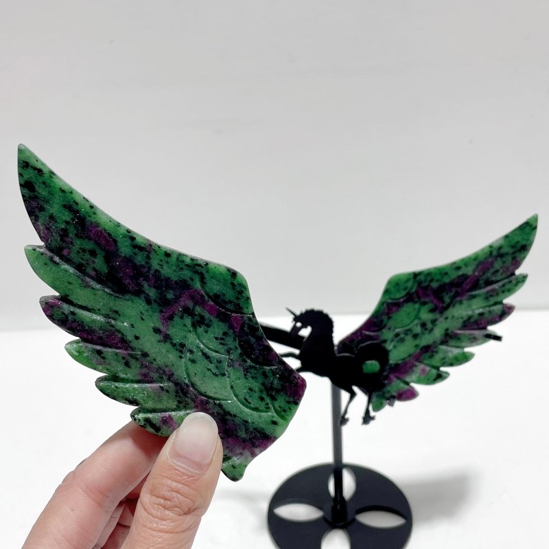 3 Pairs Ruby Zoisite Pegasus Wing Carving With Stand - Wholesale Crystals