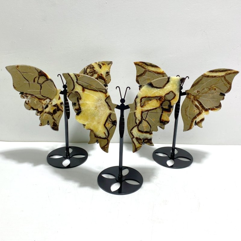 3 Pairs Septarium Butterfly Wing Carving With Stand 4 - Wholesale Crystals