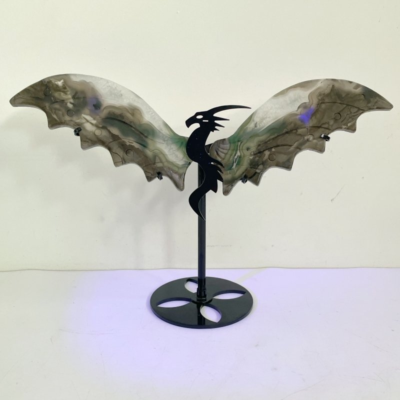 3 Pairs Volcano Agate Flying Dragon Carving With Stand (UV Reactive)1 - Wholesale Crystals