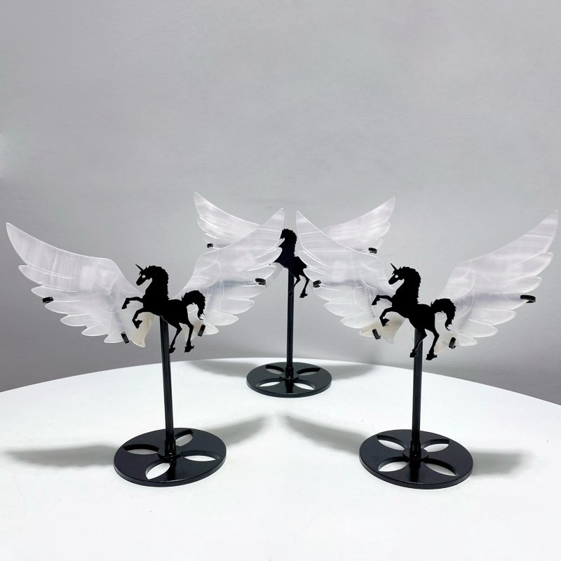 3 Pairs White Calcite Small Pegasus Wing Carving With Stand - Wholesale Crystals