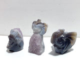 3 Pieces Amethyst Mixed Geode Druzy Agate Elephant Animal Carving A14 - Wholesale Crystals