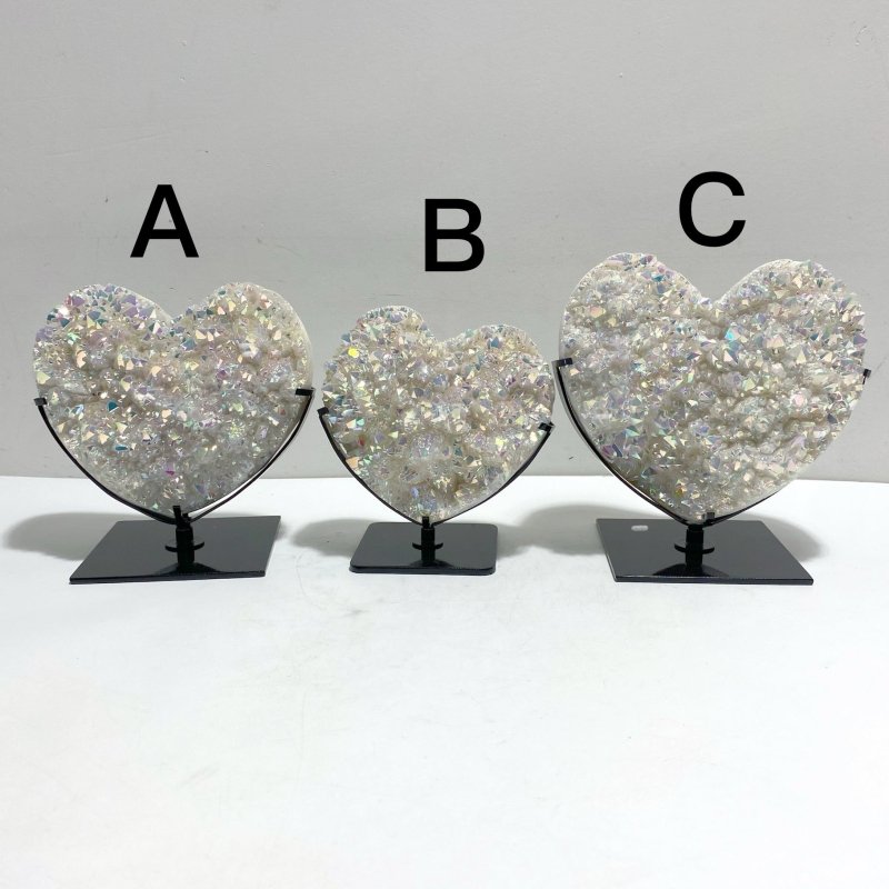 3 Pieces Aura Quartz Cluster Heart With Stand 11 - Wholesale Crystals