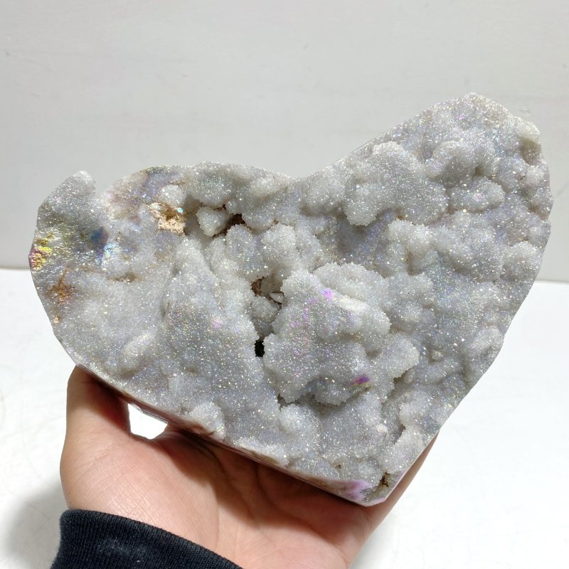 3 Pieces Aura Quartz Cluster Heart With Stand 4 - Wholesale Crystals