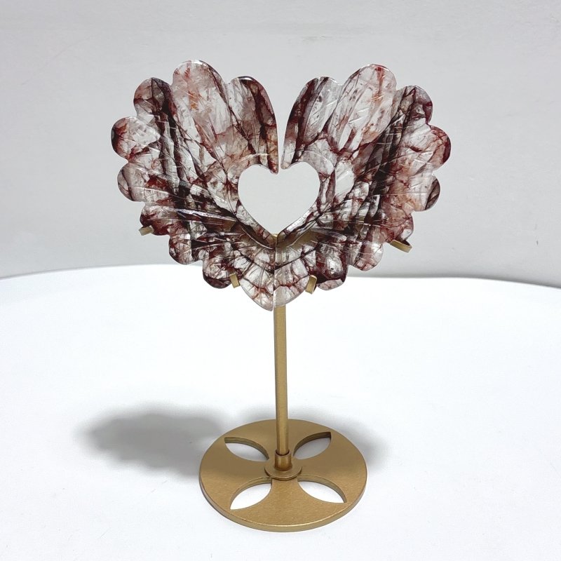 3 Pieces Beautiful Fire Quartz Heart Wing Carving With Stand - Wholesale Crystals