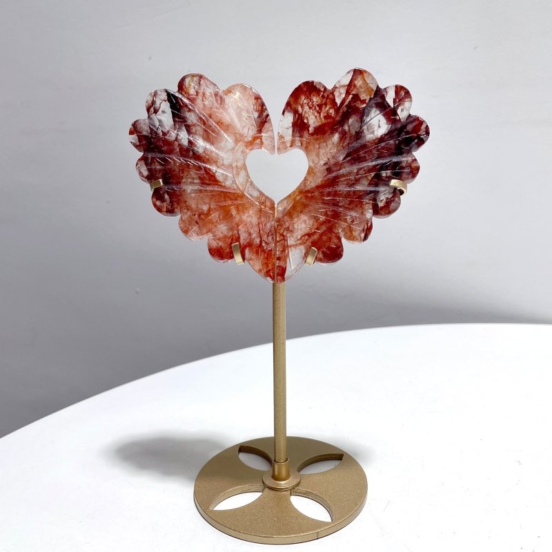 3 Pieces Beautiful Golden Hematoid Quartz Heart Wing Carving With Stand - Wholesale Crystals