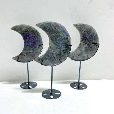 3 Pieces Beautiful Labradorite Moon Carving With Stand - Wholesale Crystals