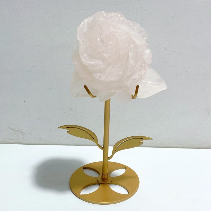 3 Pieces Beautiful Rose Quartz Flower Carving With Stand -Wholesale Crystals