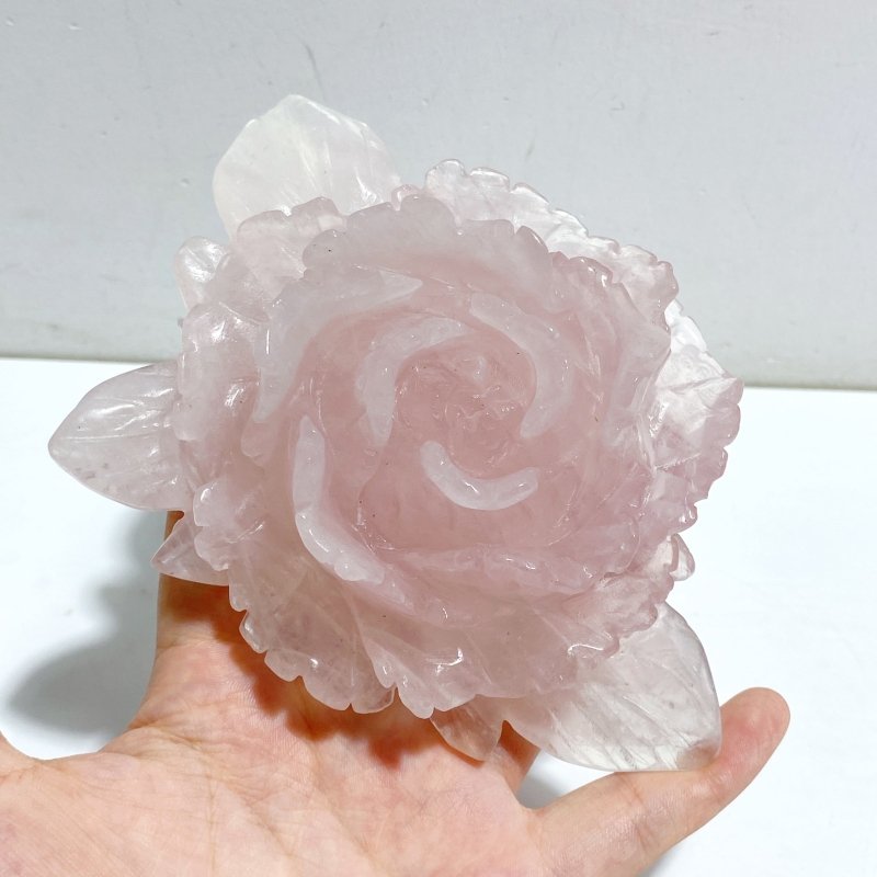 3 Pieces Beautiful Rose Quartz Flower Carving With Stand -Wholesale Crystals