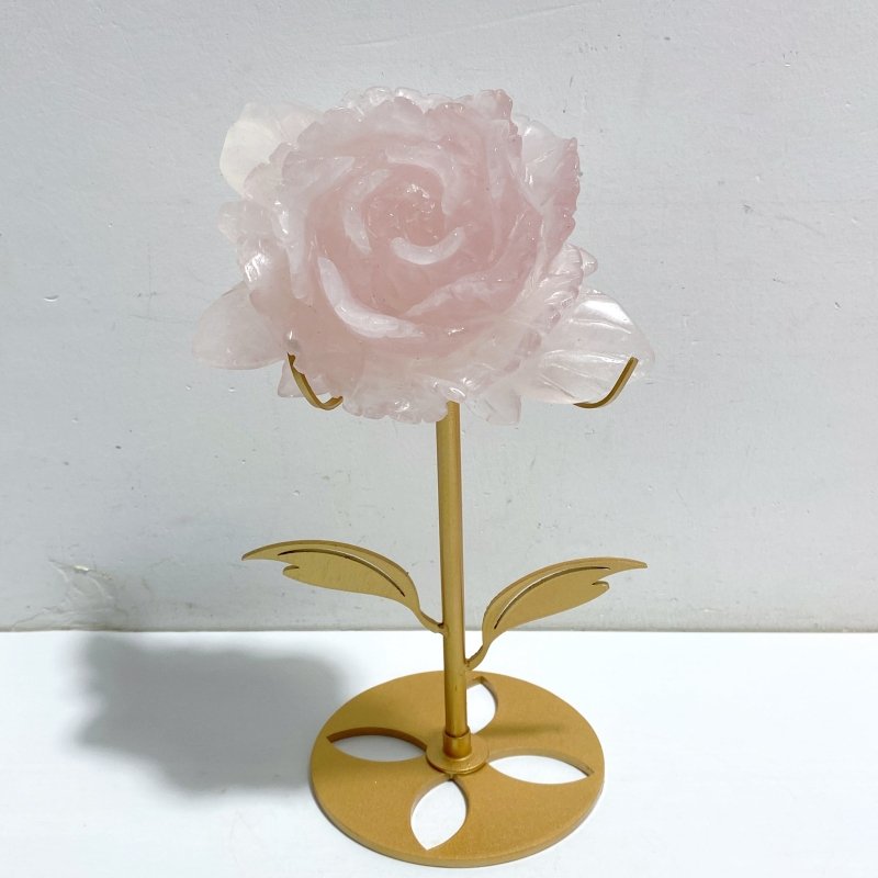 3 Pieces Beautiful Rose Quartz Flower Carving With Stand -Wholesale Crystals