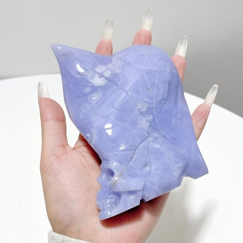 3 Pieces Blue Lace Agate Skull Carving - Wholesale Crystals