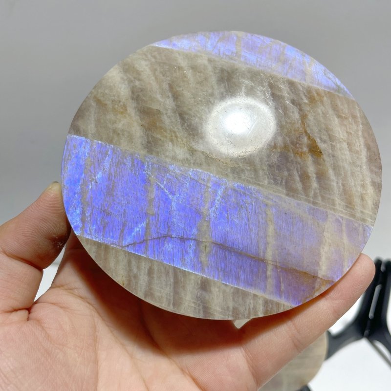3 Pieces Blue Moonstone Round Plate Home Decor With Plastic Base - Wholesale Crystals